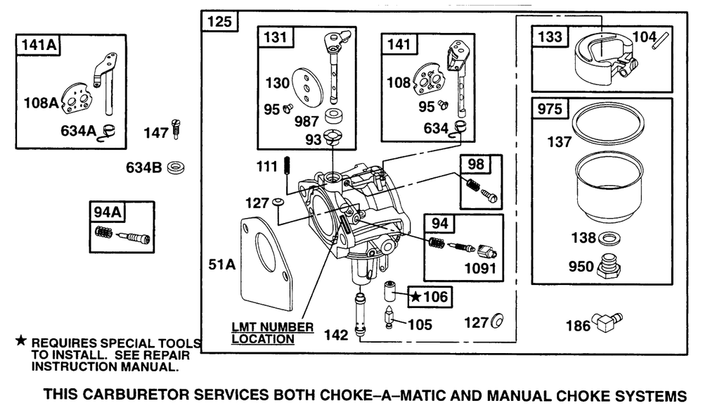 Carburetor Assembly Diagram and Parts List for 282707-0118-XX  Briggs and Stratton Engine
